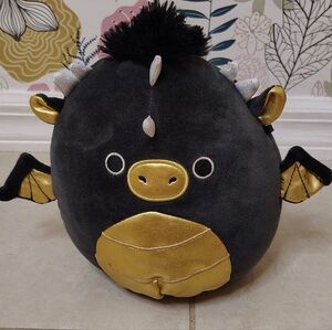 Squishmallow black and gold dragon 8"